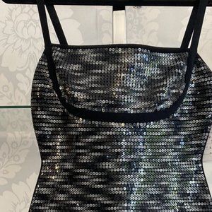 HERVE LEGER Black Sleeveless Sequin Accented Bandage Dress